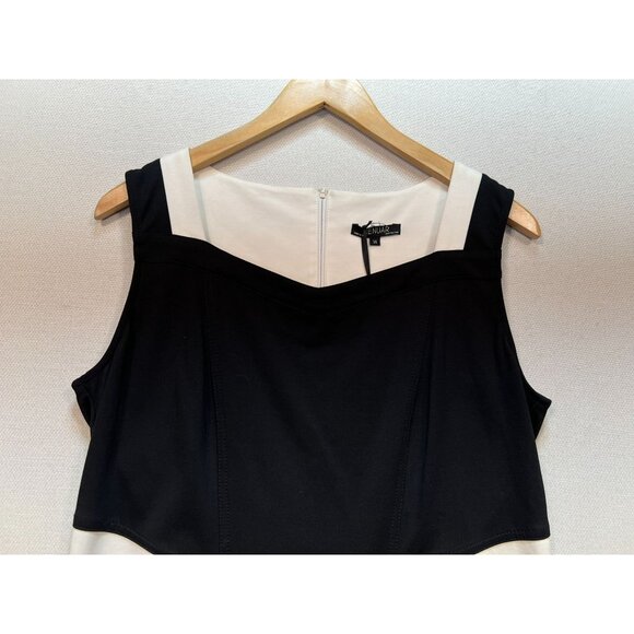 Renuar Womens Tank Midi Dress Sleeveless Stretch Size 14 Black White Back Zipper - Picture 6 of 12